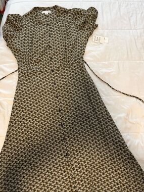 Treasure Bond Brand New Tie-Waist Midi Dress - Black/Cream